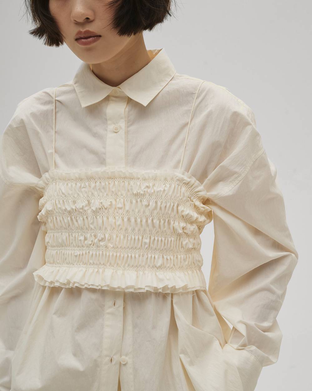 Shirring Bustier Layered Shirts Shirring Bustier Layered Shirts,シャーリングビスチェレイヤードシャツ,12610403,シャーリング,ビステェ,レイヤードシャツ,シャーリングシャツ,シャツ,todayful,トゥデイフル,lifes,吉田怜香,26ss