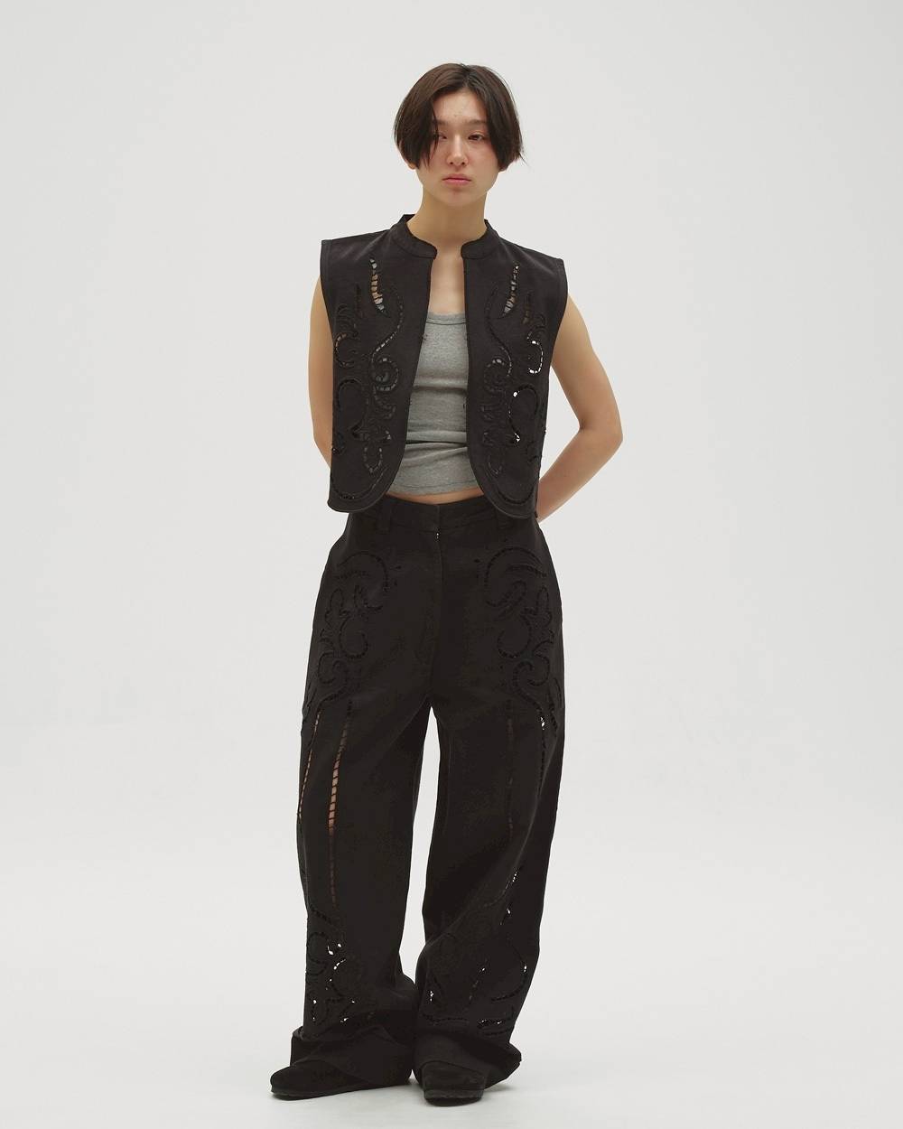 Cut Lace Twill Vest Cut Lace Twill Vest,カットレースツイルベスト,12610430,レースベスト,ベスト,トップ,ノースリーブ,セットアップ,todayful,トゥデイフル,lifes,吉田怜香,26aw