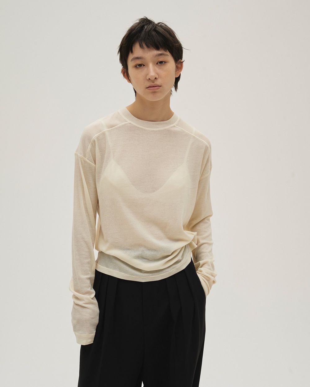 Hightwist Gauze Long T-shirts Hightwist Gauze Long T-shirt,ハイツイストガーゼロングTシャツ,12610620,カットソー,ロンT,ガーゼトップ,ハイウエストトップ,長袖Tシャツ,シアートップ,todayful,トゥデイフル,lifes,吉田怜香,26ss